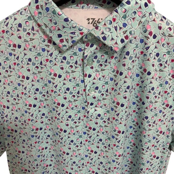 1764 Golf Polo Shirt Mens Size Large Alcohol Drinks Pattern Stretch - Picture 5 of 6